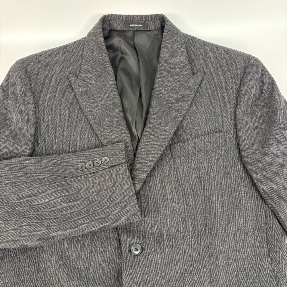 Blazer Mens 42L Gray Herringbone Wool Peak Lapel Sport Coat Calvin Kleinn 42L